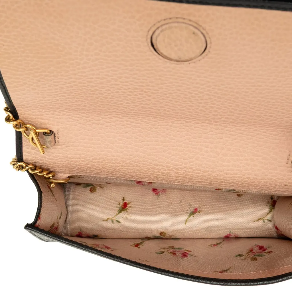 Gucci Mini GG Marmont Grained Calfskin Crystal Bow Clutch on Chain Black Leather Good - Model View