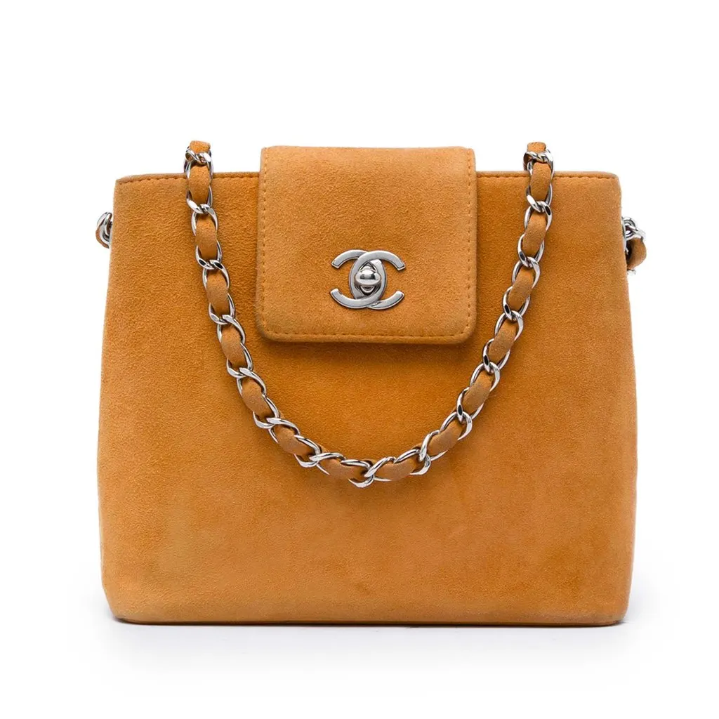 Chanel CC Suede Handbag Brown Leather Very good - Front View
