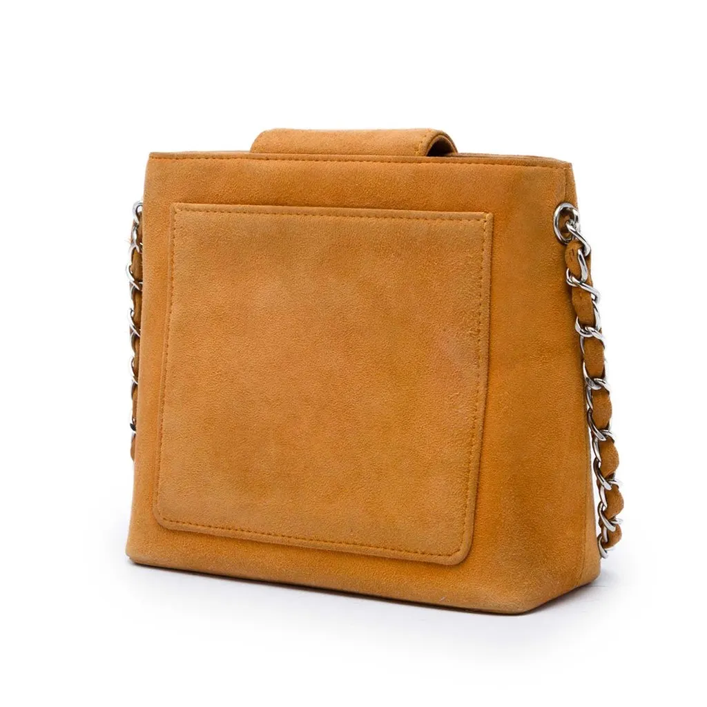 Chanel CC Suede Handbag Brown Leather Very good - Back View
