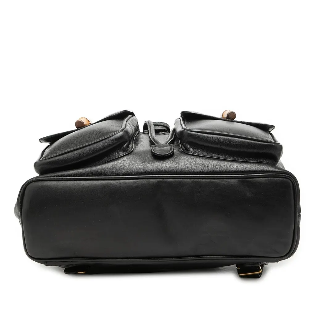 Gucci Calfskin Bamboo Drawstring Backpack Black Leather Very good - Inside View