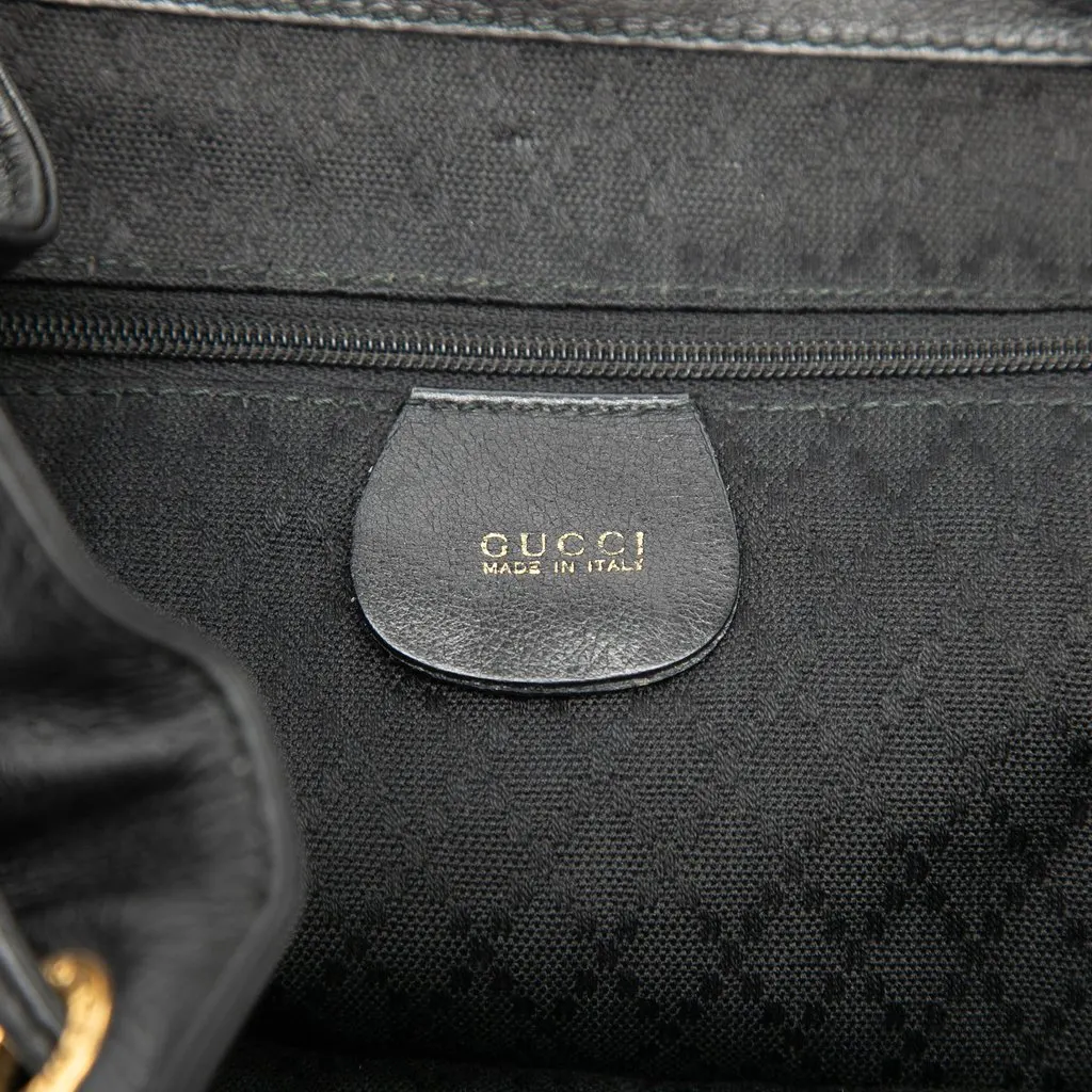 Gucci Calfskin Bamboo Drawstring Backpack Black Leather Very good - Box View