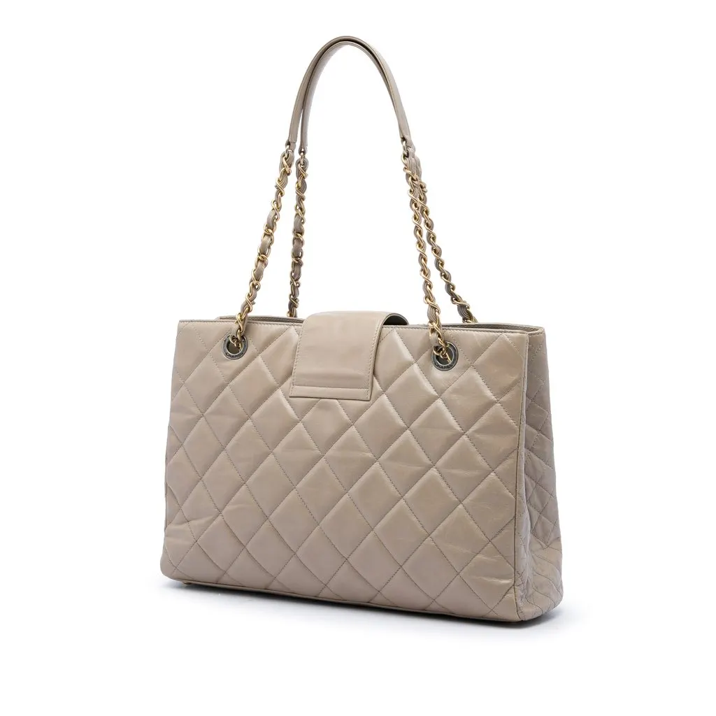 Chanel Quilted Glazed Calfskin Daily Walk Tote Beige Leather Very good - Back View