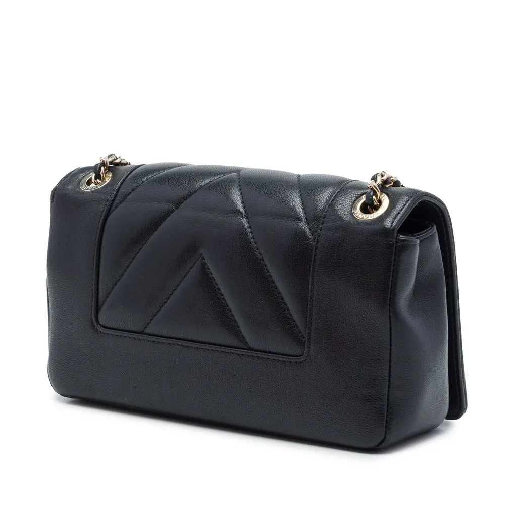 Chanel Mini Quilted Chevron Sheepskin Mademoiselle Vintage Flap Black Leather Very good - Back View