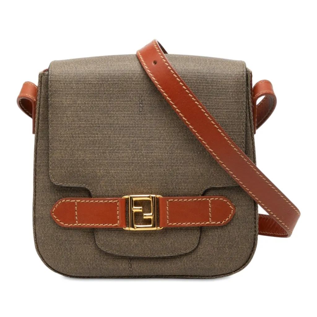 Fendi Canvas FF Crossbody Brown Canvas Good - Front View