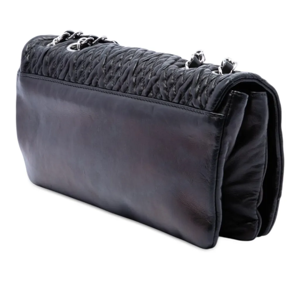 Chanel Small CC Quilted Lambskin Astrakhan Flap Black Leather Very good - Back View