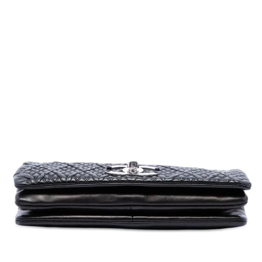 Chanel Small CC Quilted Lambskin Astrakhan Flap Black Leather Very good - Inside View
