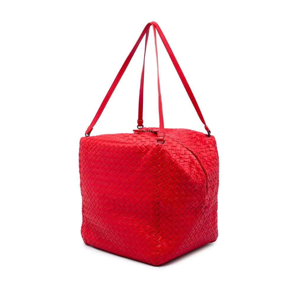 Bottega Veneta Nappa Intrecciato Cube Shoulder Bag Red Leather Very good - Back View