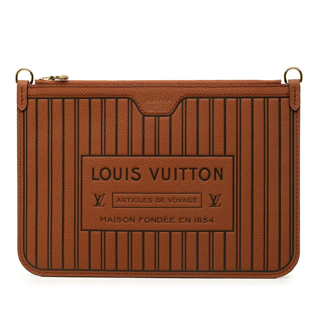 Louis Vuitton Inside Out Calfskin Neverfull MM Pouch Brown Leather Very good - Front View