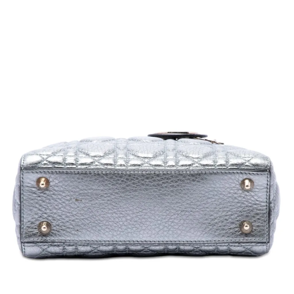 Dior Small Metallic Grained Calfskin Cannage Supple Lady Dior Silver Leather Very good - Inside View