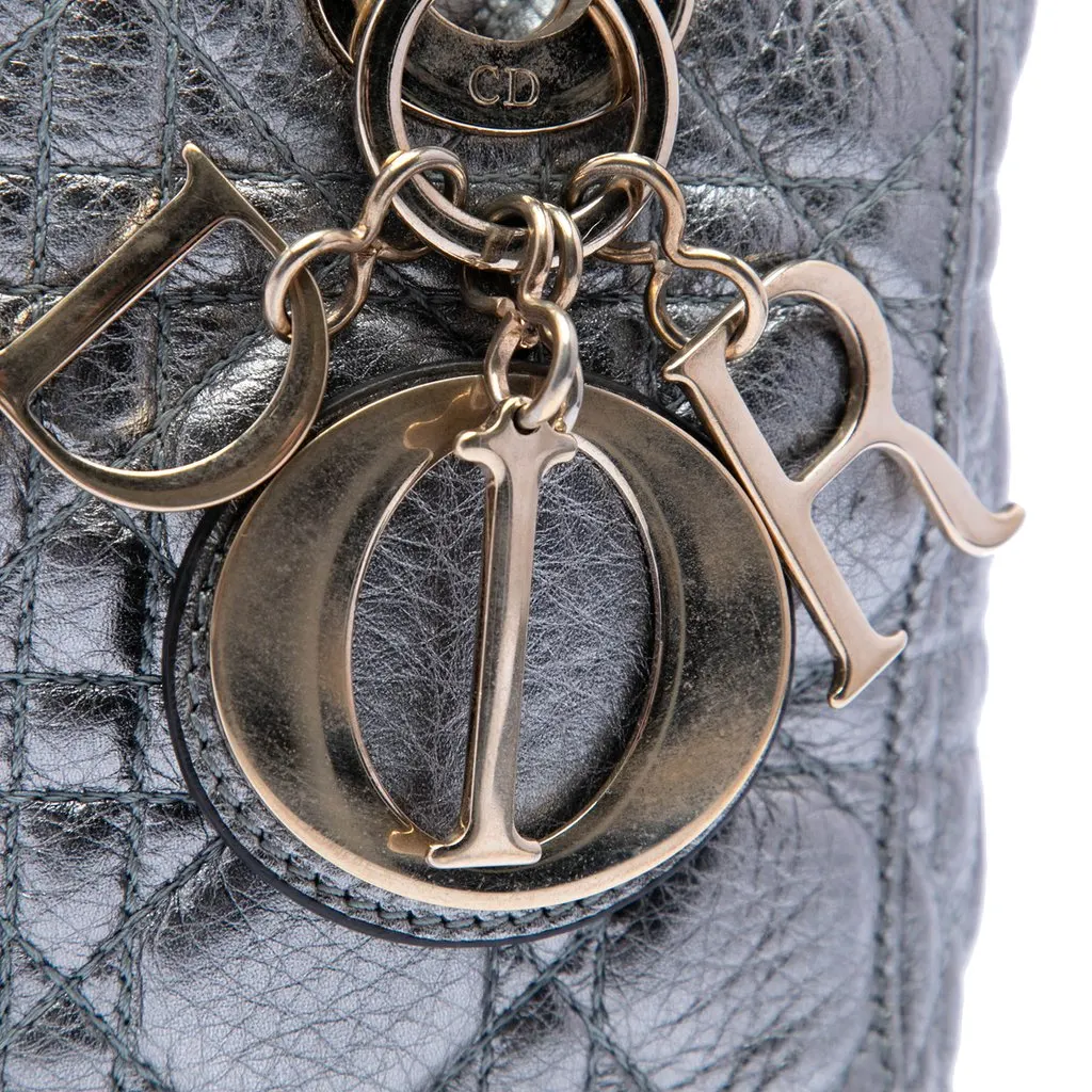 Dior Small Metallic Grained Calfskin Cannage Supple Lady Dior Silver Leather Very good - Box View