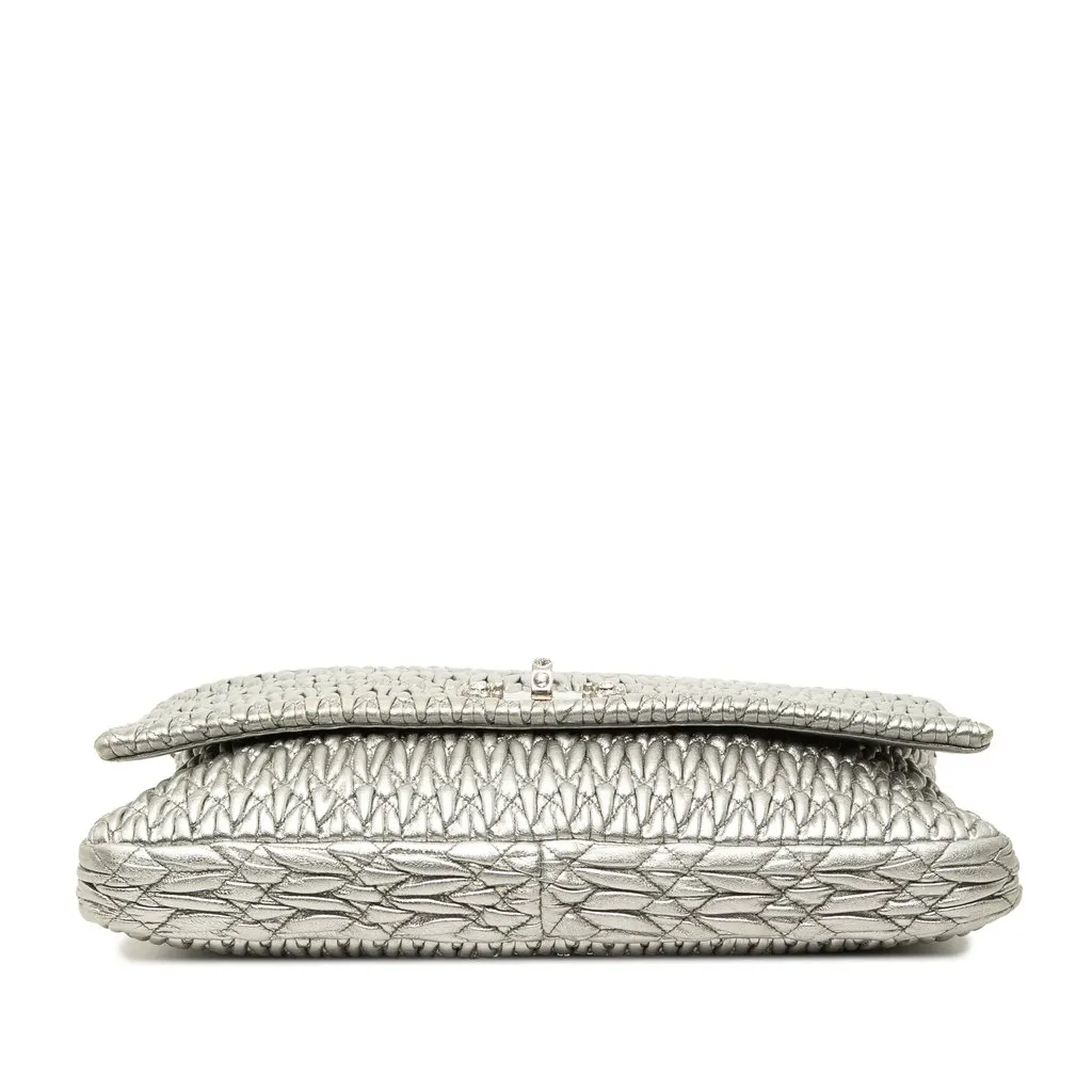 Miu Miu Matelasse Metallic Nappa Crystal Chain Satchel Silver Leather Good - Inside View