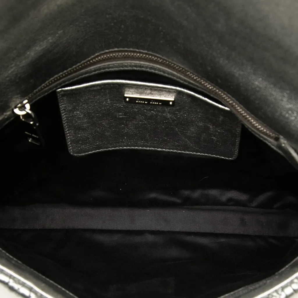 Miu Miu Matelasse Metallic Nappa Crystal Chain Satchel Silver Leather Good - Model View