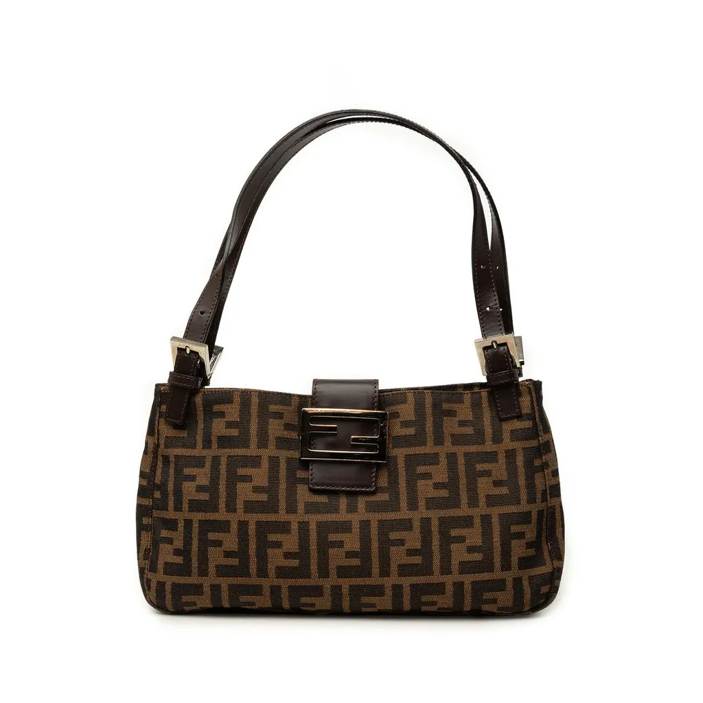 Fendi Zucca Canvas Shoulder Bag Brown Canvas Good - Front View