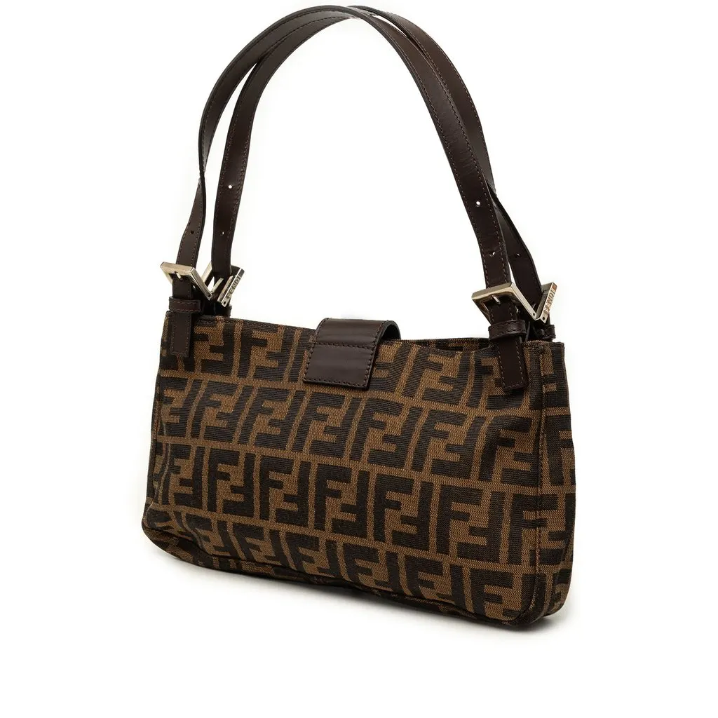 Fendi Zucca Canvas Shoulder Bag Brown Canvas Good - Back View