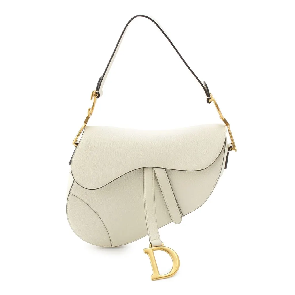 Dior Grained Calfskin Saddle Bag White Leather Very good - Front View