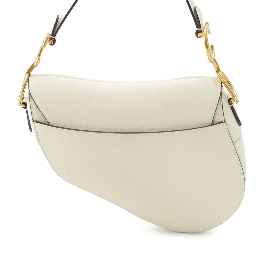 Dior Grained Calfskin Saddle Bag White Leather Very good - Back View