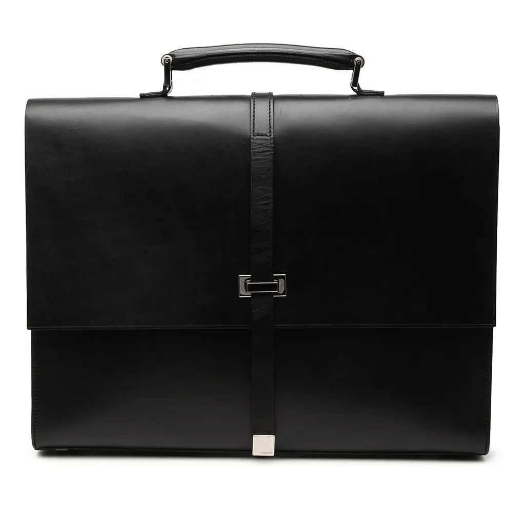 Gucci Calfskin Briefcase Black Leather Very good - Front View