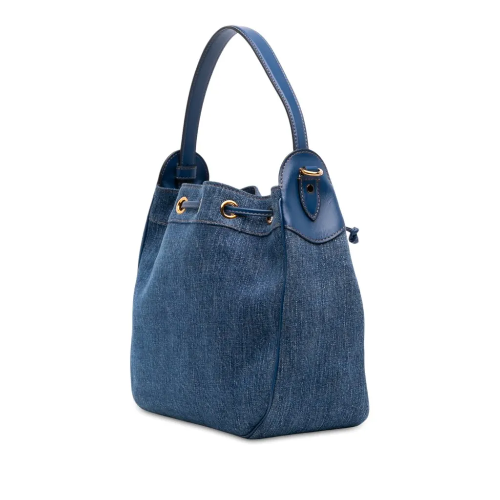 Versace Denim La Medusa Drawstring Bucket Bag Blue Very good - Back View
