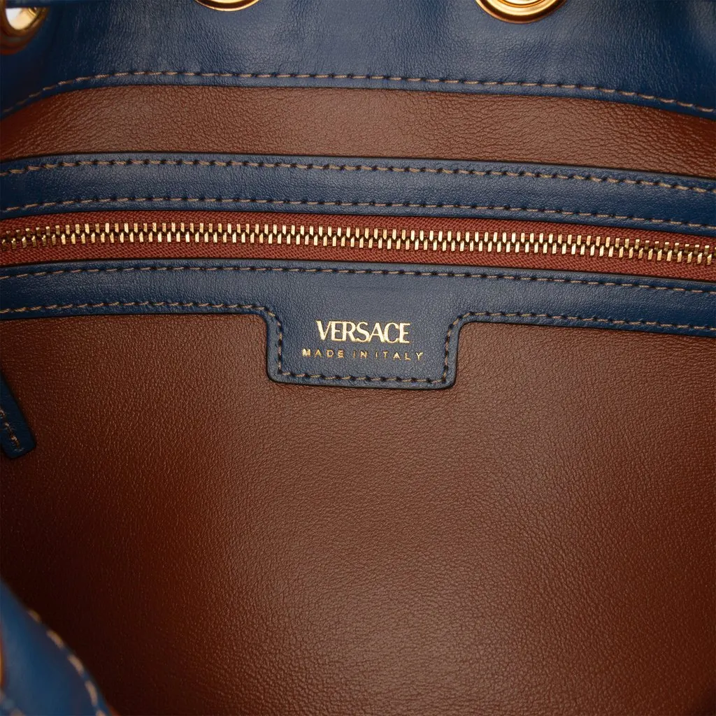 Versace Denim La Medusa Drawstring Bucket Bag Blue Very good - Box View