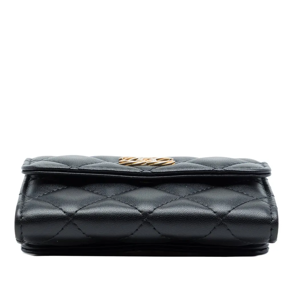 Chanel CC Quilted Lambskin Card Holder with Padded Chain Strap Black Leather Good - Inside View