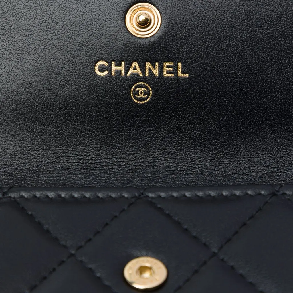 Chanel CC Quilted Lambskin Card Holder with Padded Chain Strap Black Leather Good - Box View