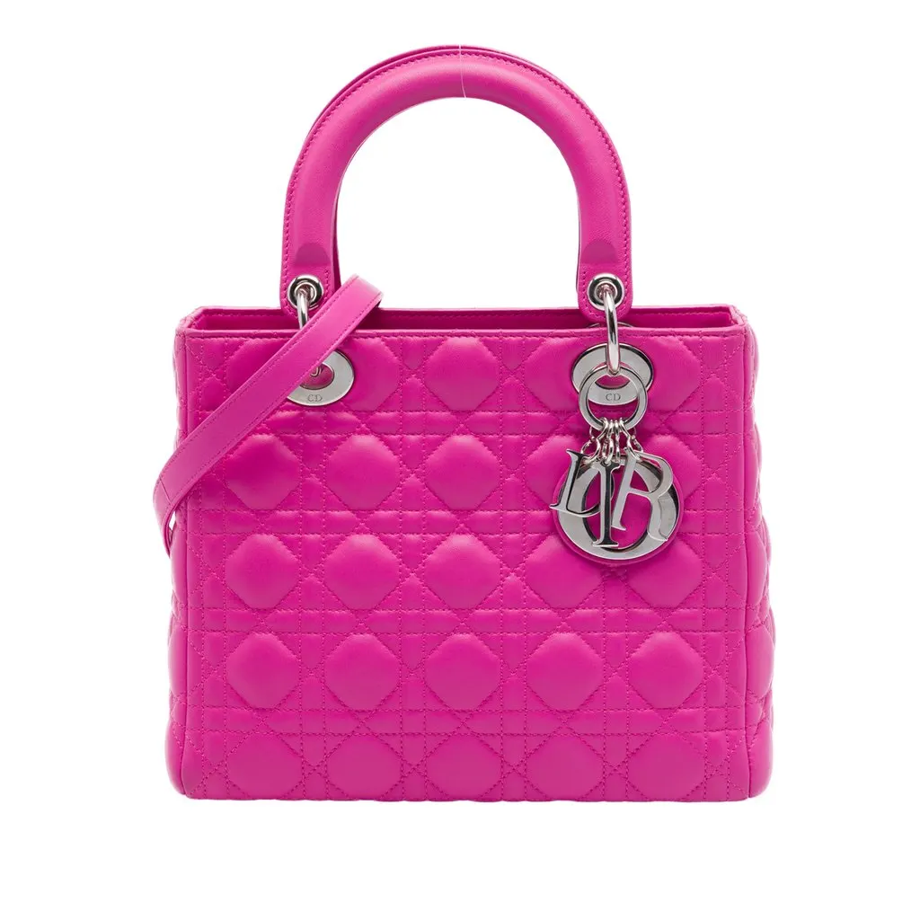 Dior Medium Lambskin Cannage Lady Dior Pink Leather Very good - Front View