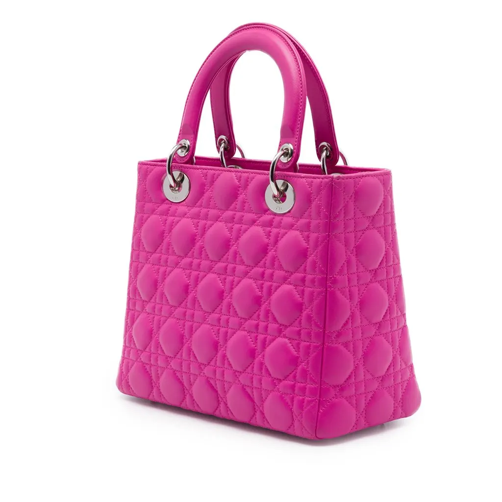 Dior Medium Lambskin Cannage Lady Dior Pink Leather Very good - Back View