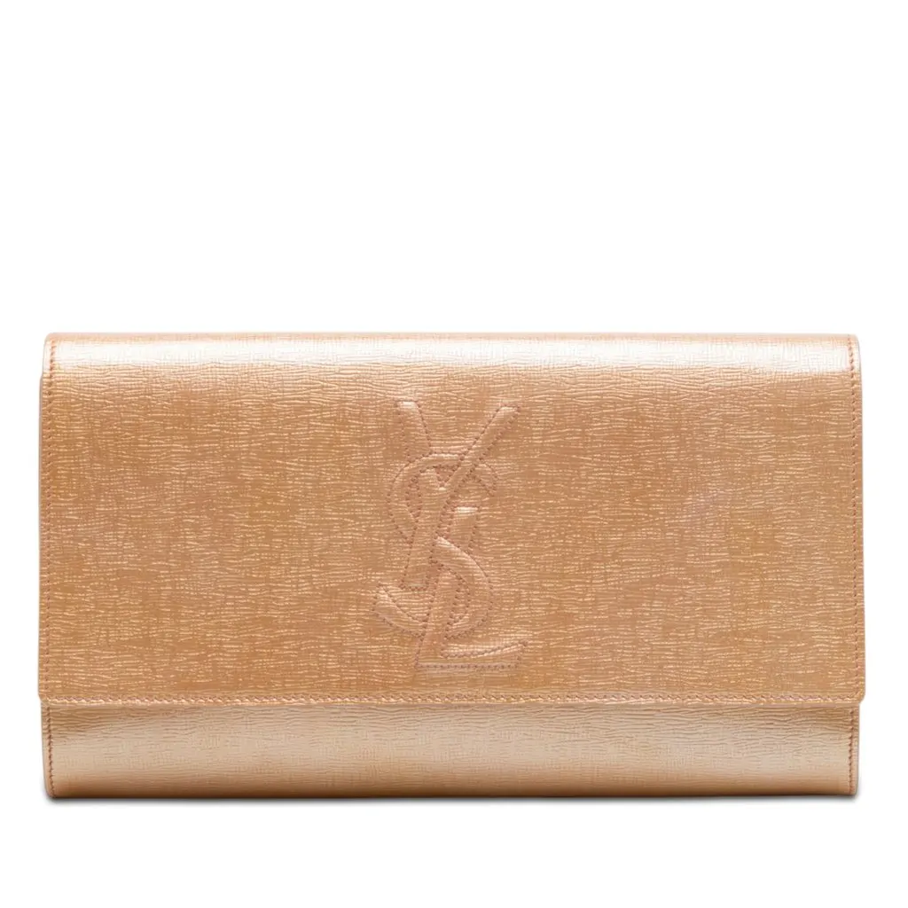 Saint Laurent Large Textured Patent Monogram Belle De Jour Clutch Beige Leather Very good - Front View