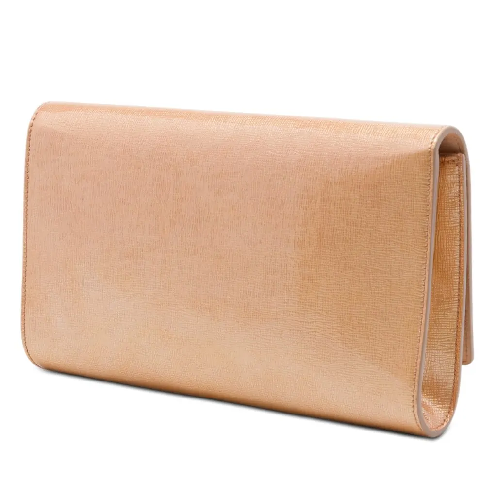 Saint Laurent Large Textured Patent Monogram Belle De Jour Clutch Beige Leather Very good - Back View