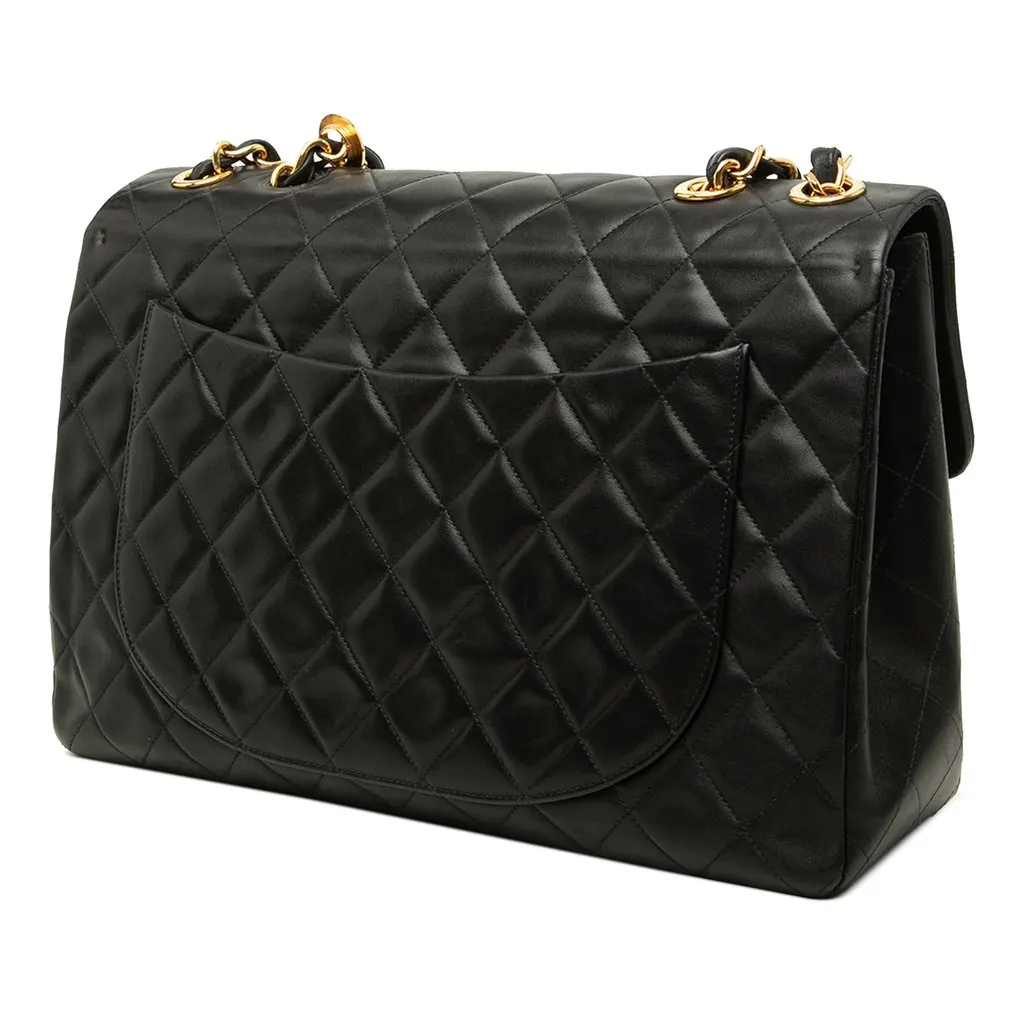 Chanel Maxi XL Classic Lambskin Single Flap Black Leather Good - Back View