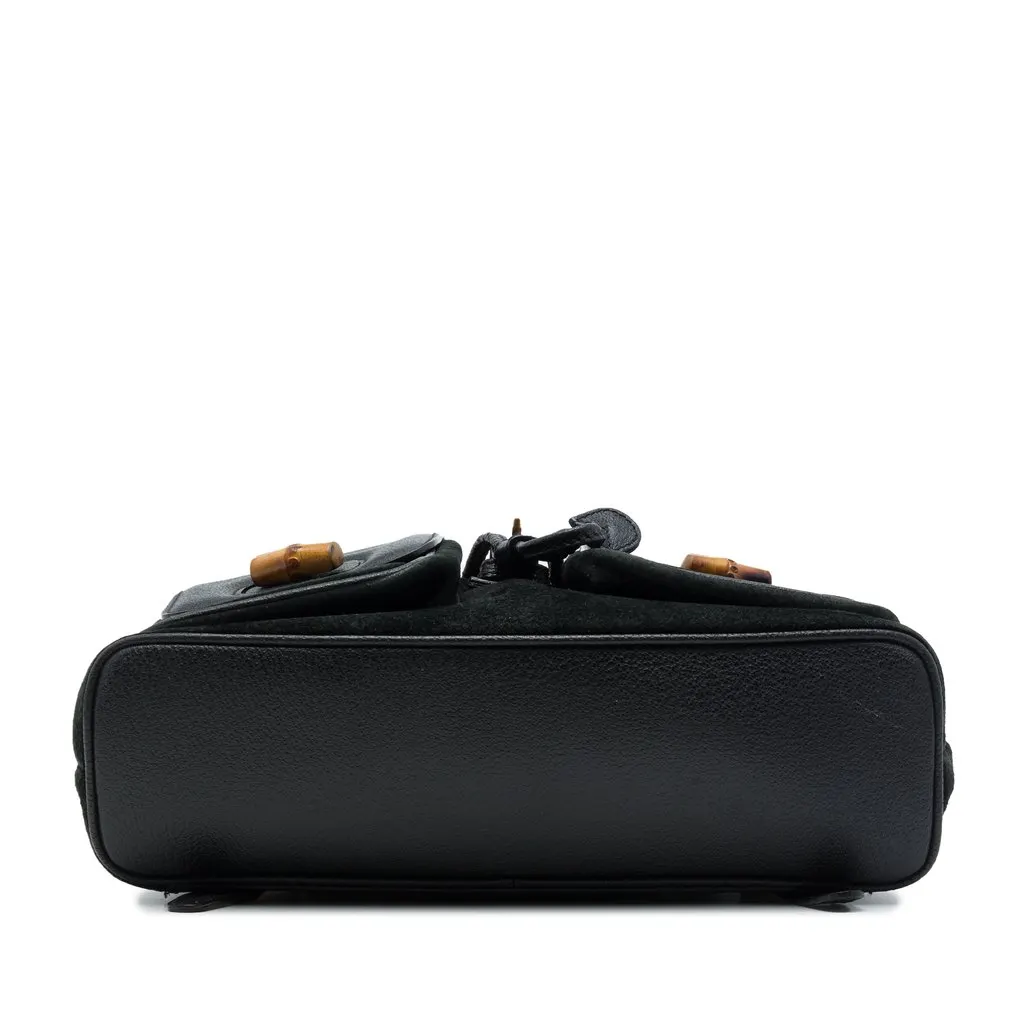 Gucci Large Suede Bamboo Drawstring Backpack Black Suede Good - Inside View