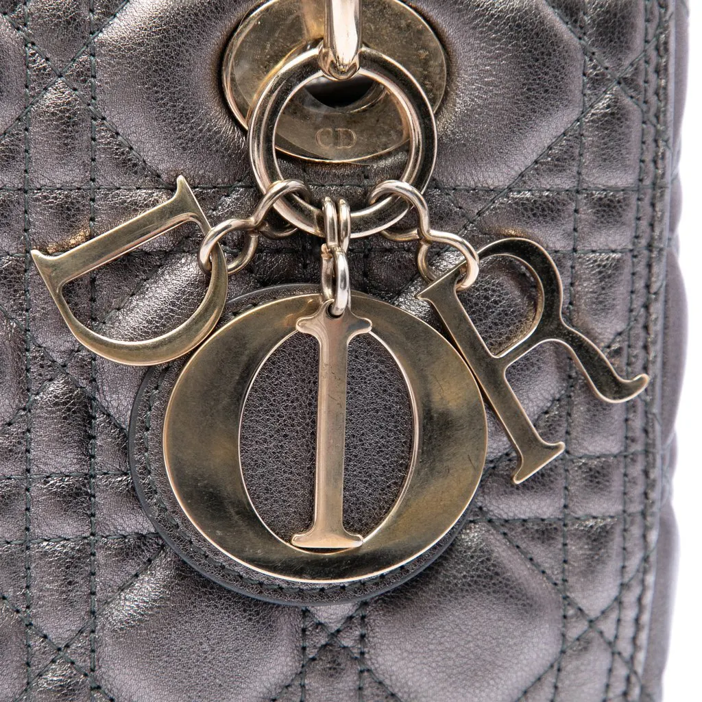 Dior Medium Metallic Lambskin Cannage Lady Dior Silver Leather Very good - Box View