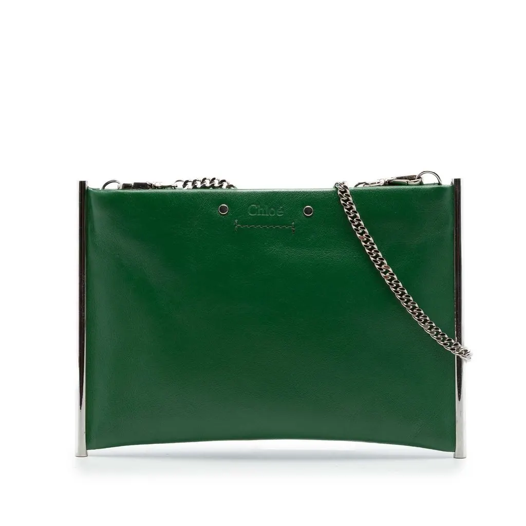 Chloé Mini Leather Roy Clutch Green Leather Very good - Front View