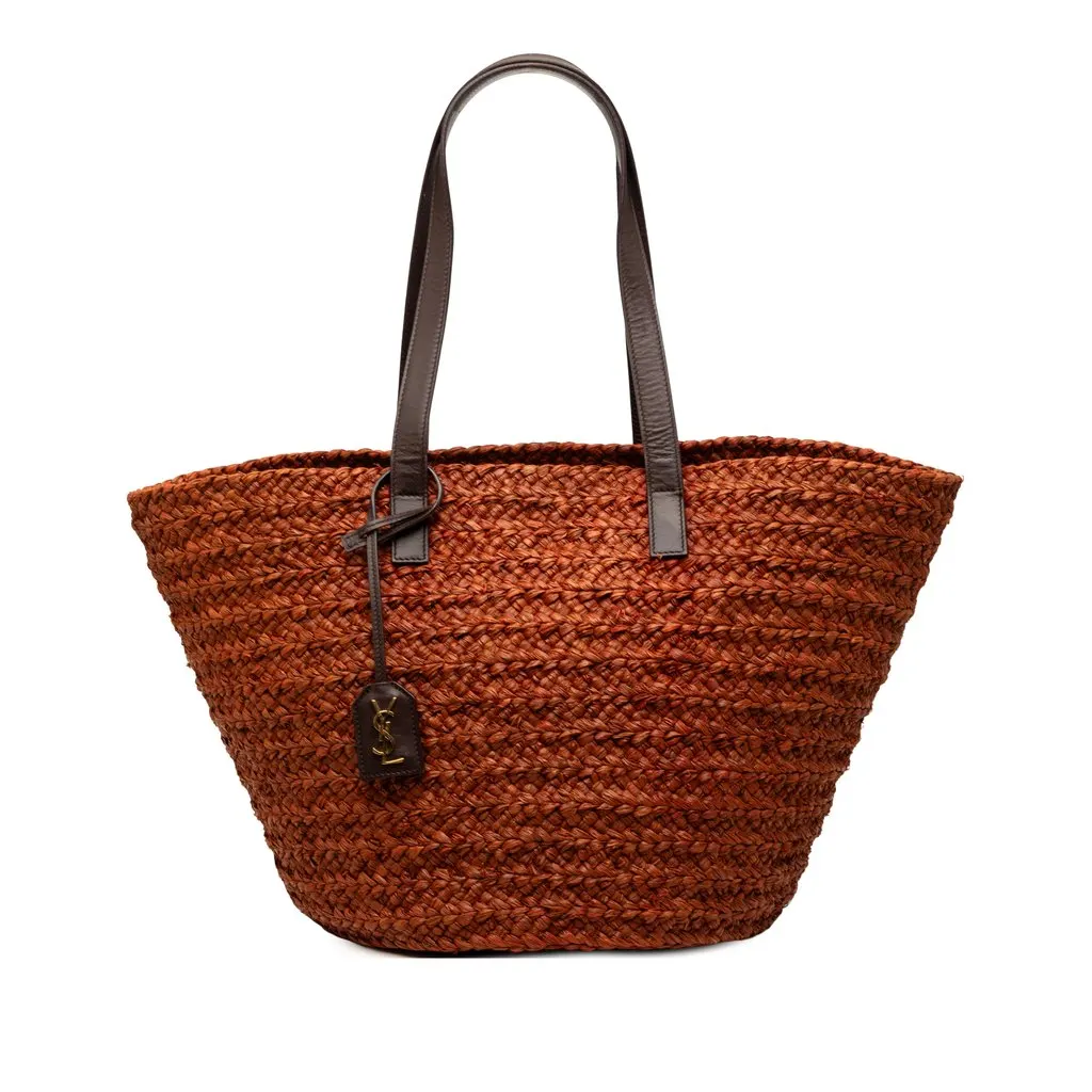 Saint Laurent Medium Raffia Panier Basket Shopper Tote Brown Very good - Front View