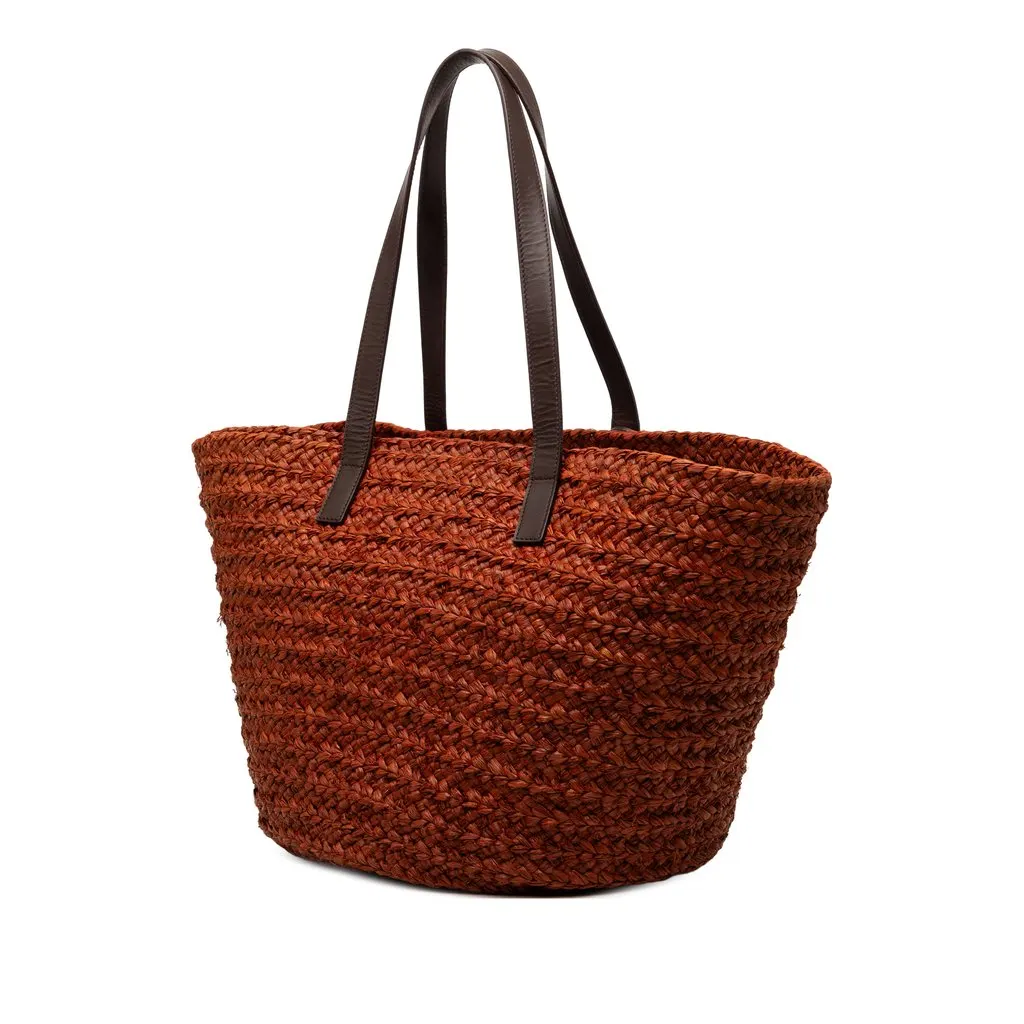 Saint Laurent Medium Raffia Panier Basket Shopper Tote Brown Very good - Back View