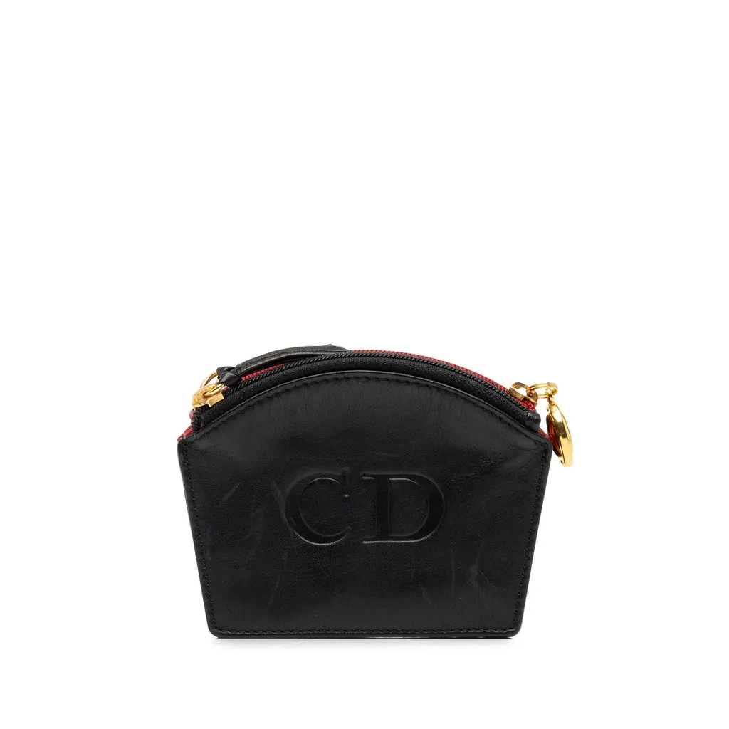 Dior Leather CD Trio Coin Purse Black Leather Very good - Front View