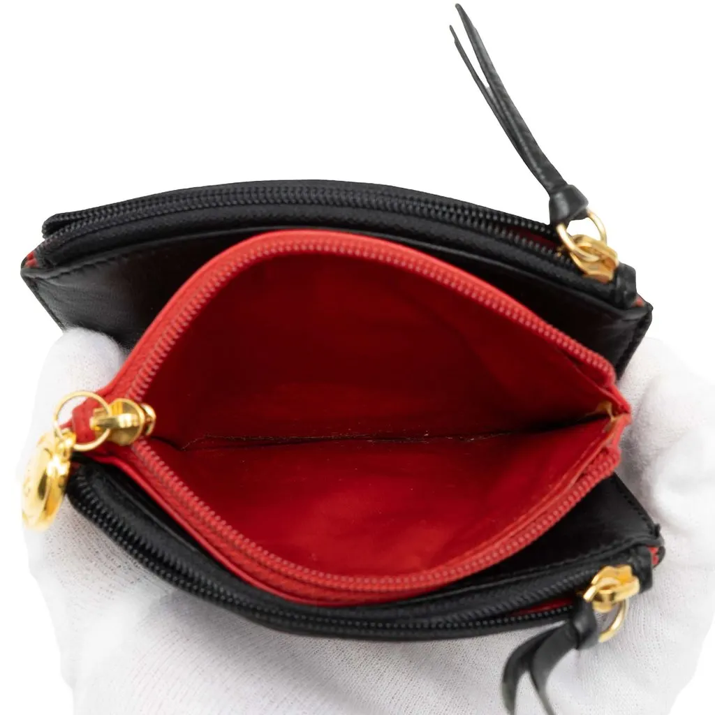 Dior Leather CD Trio Coin Purse Black Leather Very good - Model View