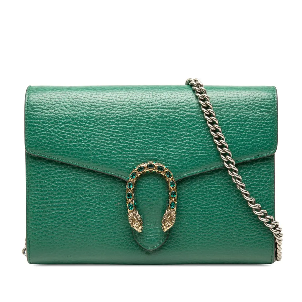 Gucci Calfskin Dionysus Wallet on Chain Green Leather Good - Front View