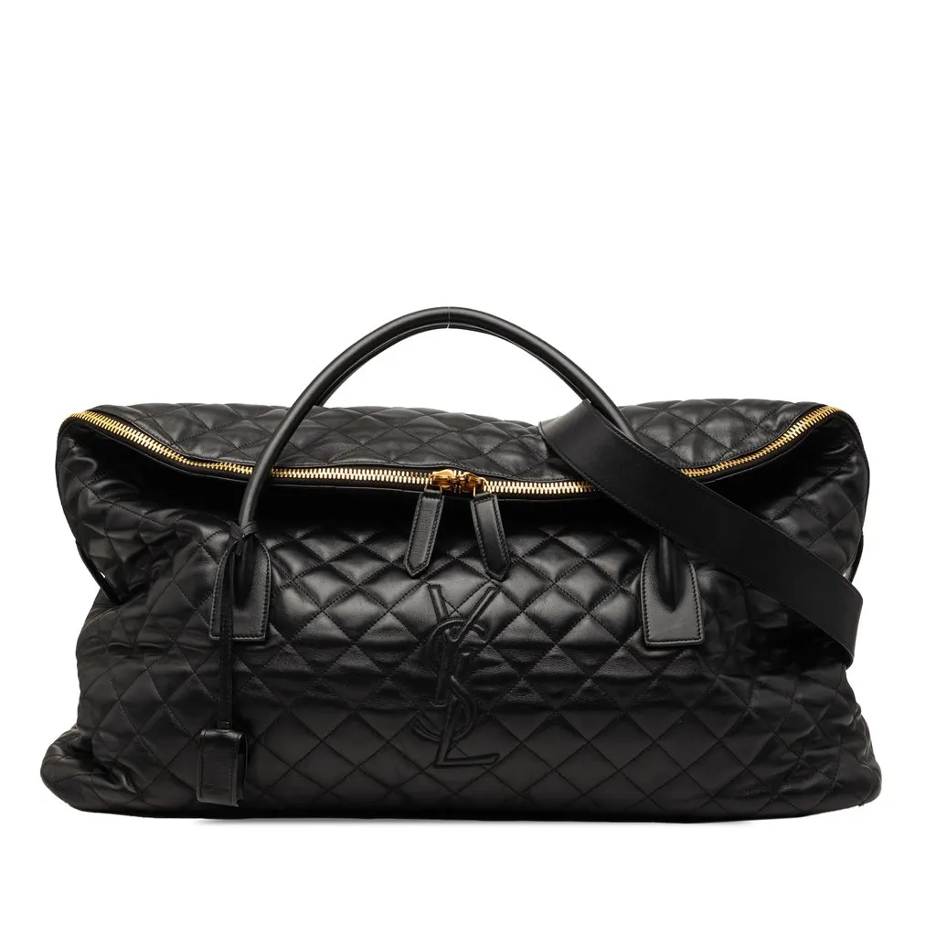 Saint Laurent Quilted Calfskin ES Giant Travel Bag Black Leather Very good - Front View