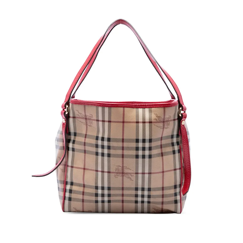 Burberry Small Haymarket Check Coated Canvas Canterbury Tote Beige Canvas Good - Front View