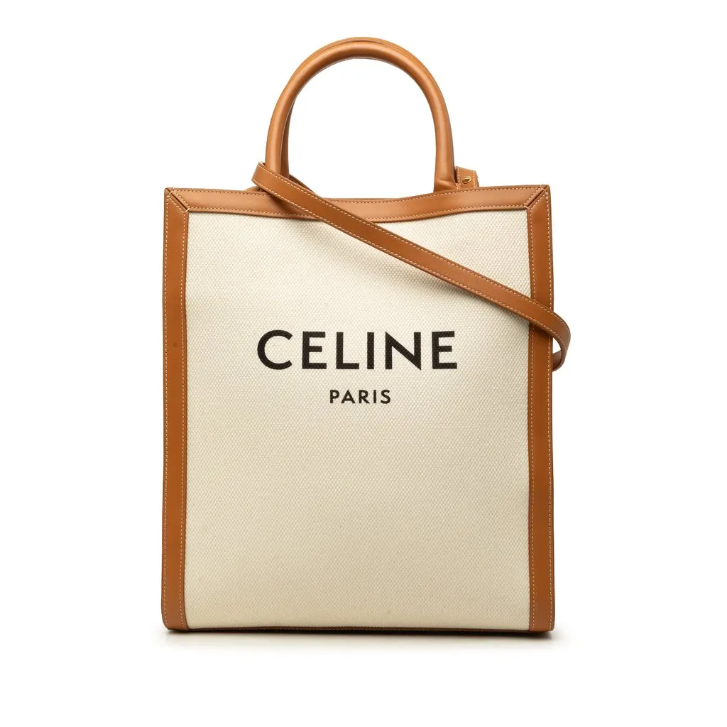 Celine Small Canvas Vertical Cabas Satchel Brown Canvas Very good - Front View