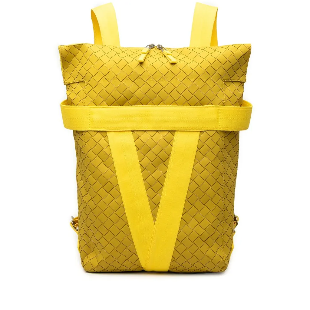 Bottega Veneta Rubber Intrecciato Buffer Backpack Yellow Polyester Very good - Front View