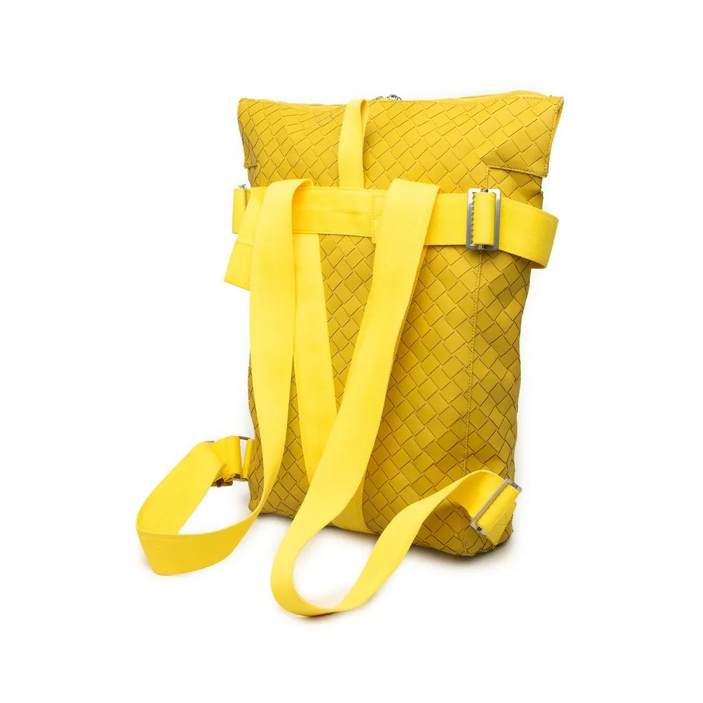 Bottega Veneta Rubber Intrecciato Buffer Backpack Yellow Polyester Very good - Back View