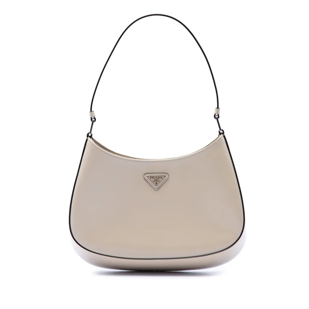 Prada Brushed Leather Cleo Shoulder Bag Brown Leather Very good - Front View