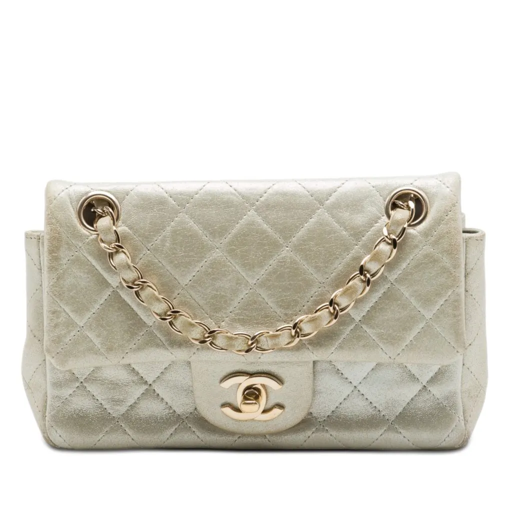 Chanel Mini Rectangular Classic Iridescent Lambskin Single Flap Beige Leather Very good - Front View