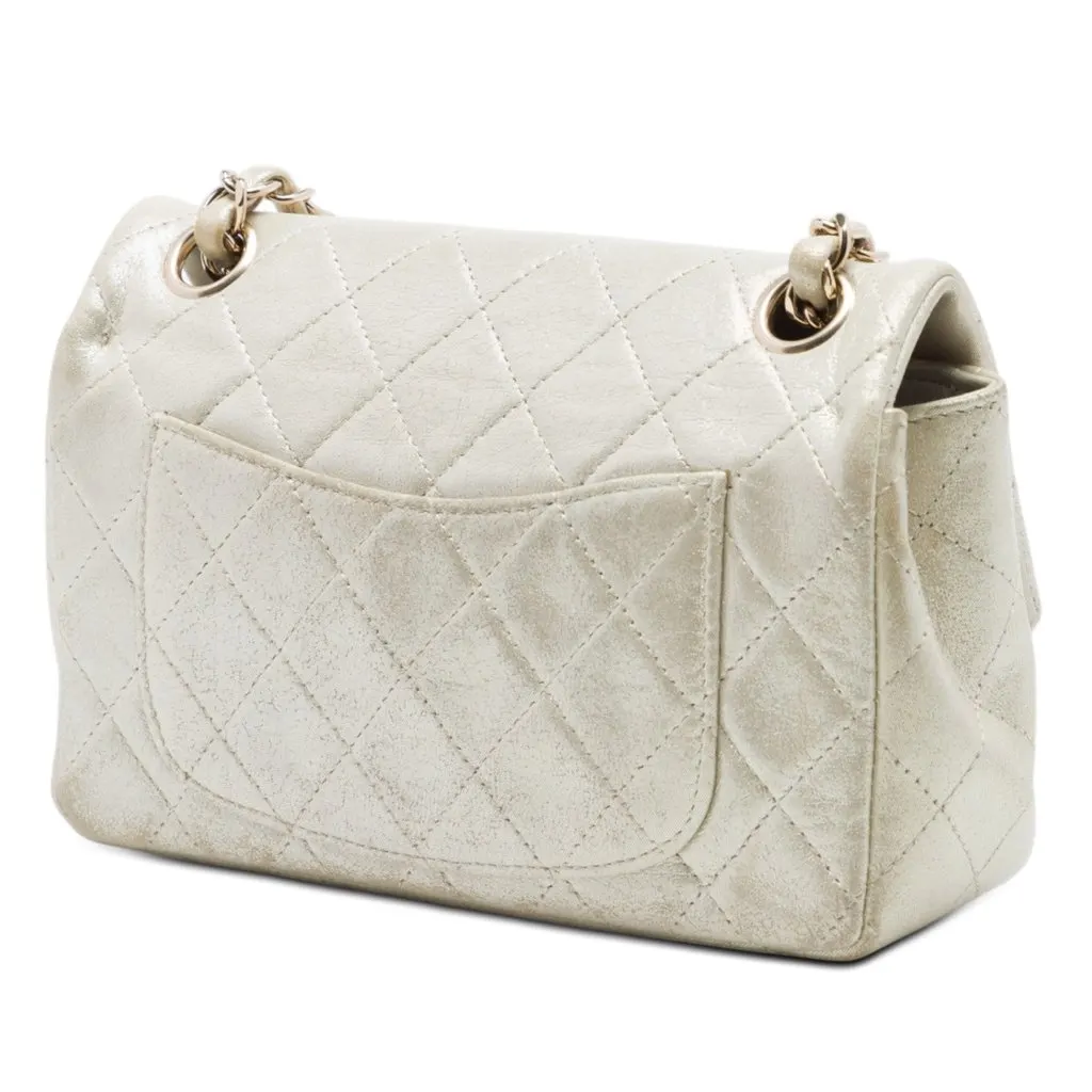 Chanel Mini Rectangular Classic Iridescent Lambskin Single Flap Beige Leather Very good - Back View