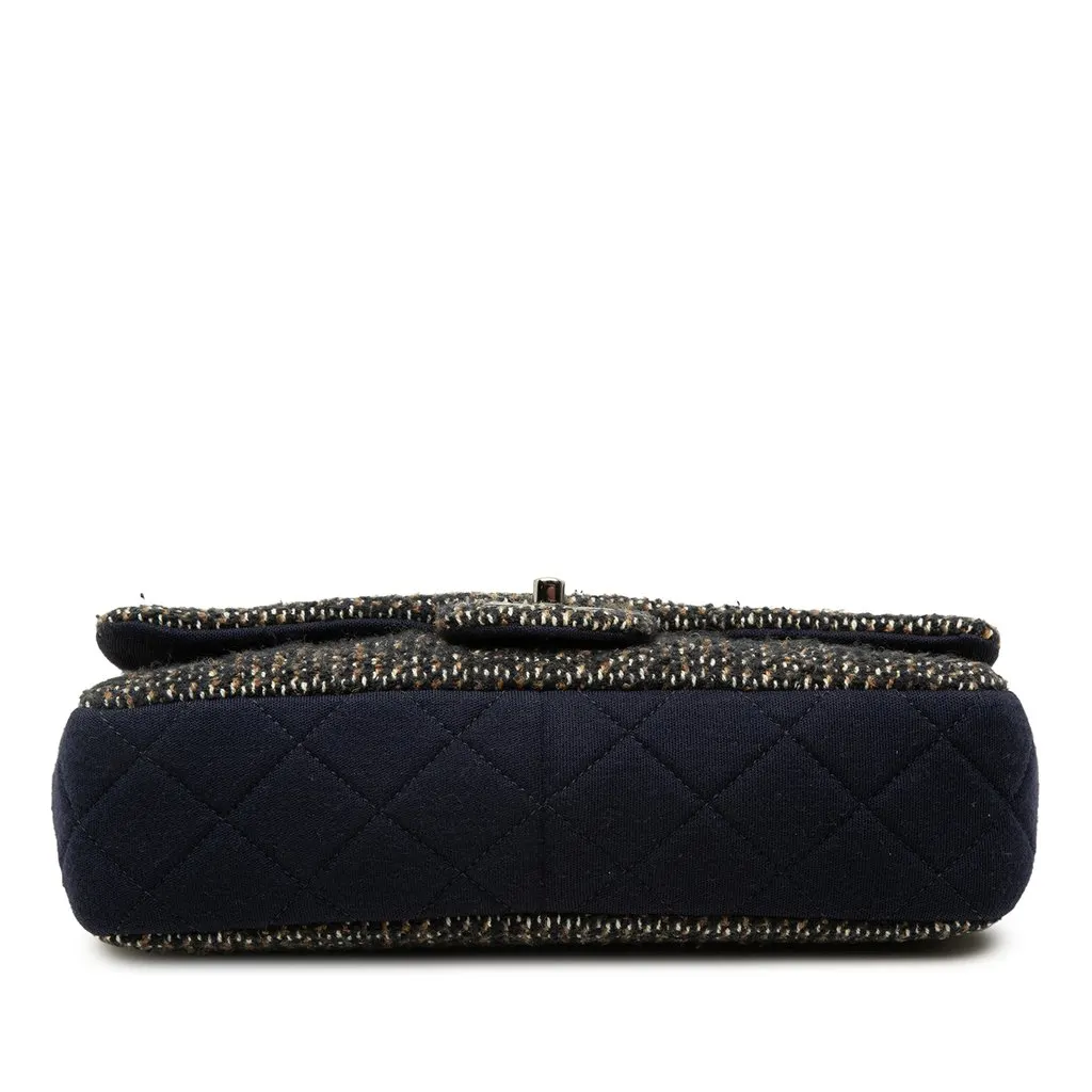 Chanel Small Quilted Jersey and Tweed Chain Flap Blue Good - Inside View