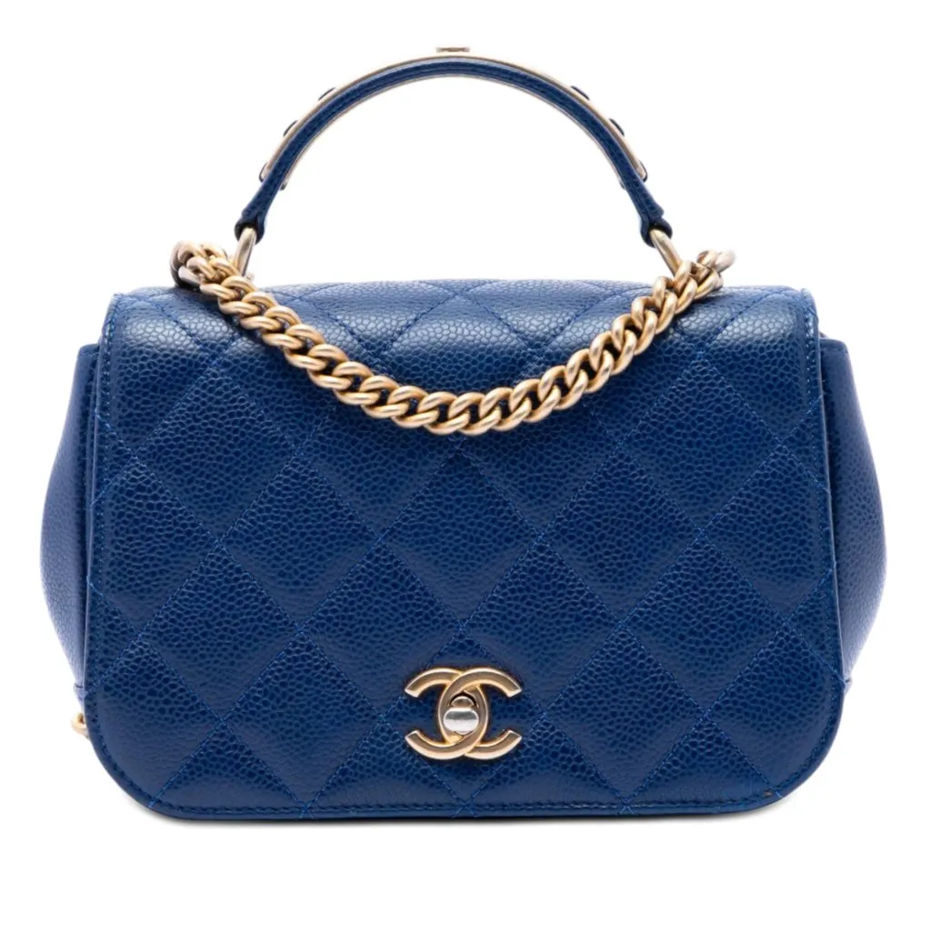Chanel Mini Quilted Caviar Carry Around Flap Blue Leather Very good - Front View