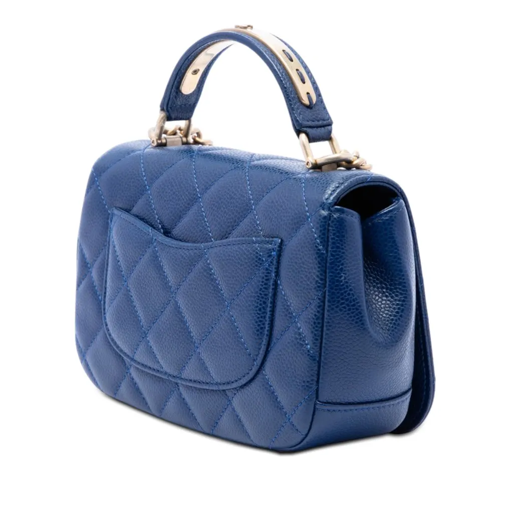 Chanel Mini Quilted Caviar Carry Around Flap Blue Leather Very good - Back View