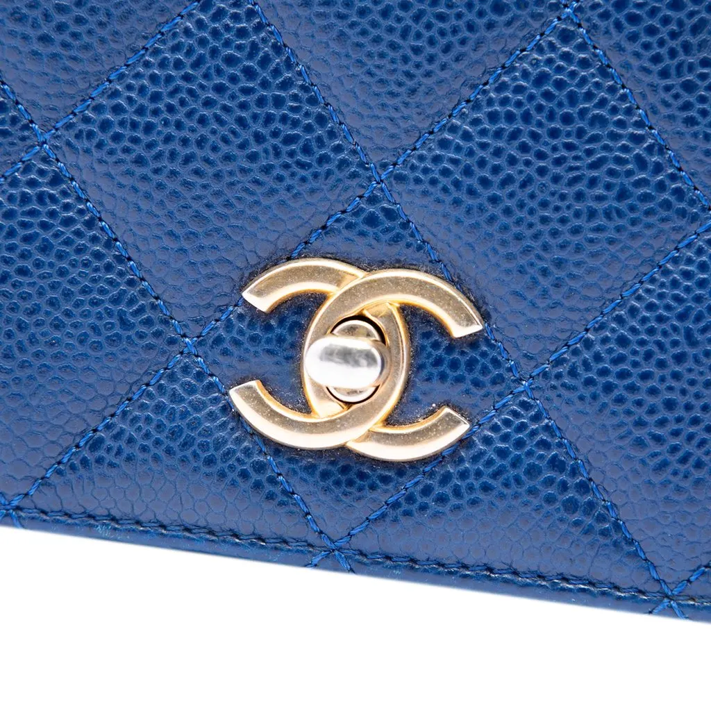 Chanel Mini Quilted Caviar Carry Around Flap Blue Leather Very good - Box View
